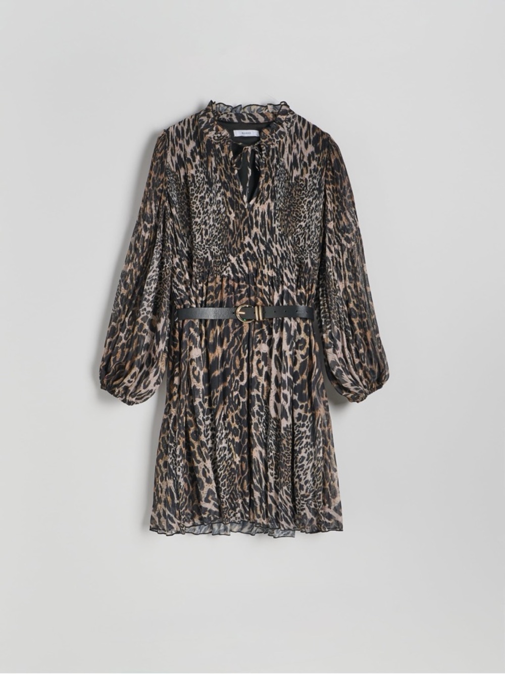 Reserved Leopard Print Midi mini  Dress in Brown and Black with belt flared